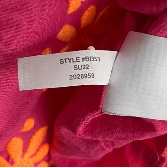 J. Crew Hot Pink Sleeveless Ruffle-Neck Tank with Orange Floral Trim 3X - Picture 12 of 14